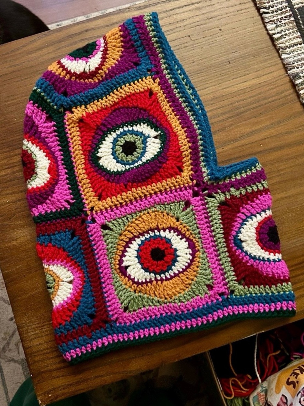 Handmade Crocheted Psychedelic Eye Balaclava - Multicolor